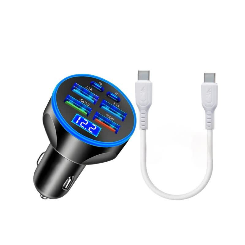 شارژر فندکی 66 وات فیوپلاس 6 پورت مدل FP-89 به همراه کابل usb-c